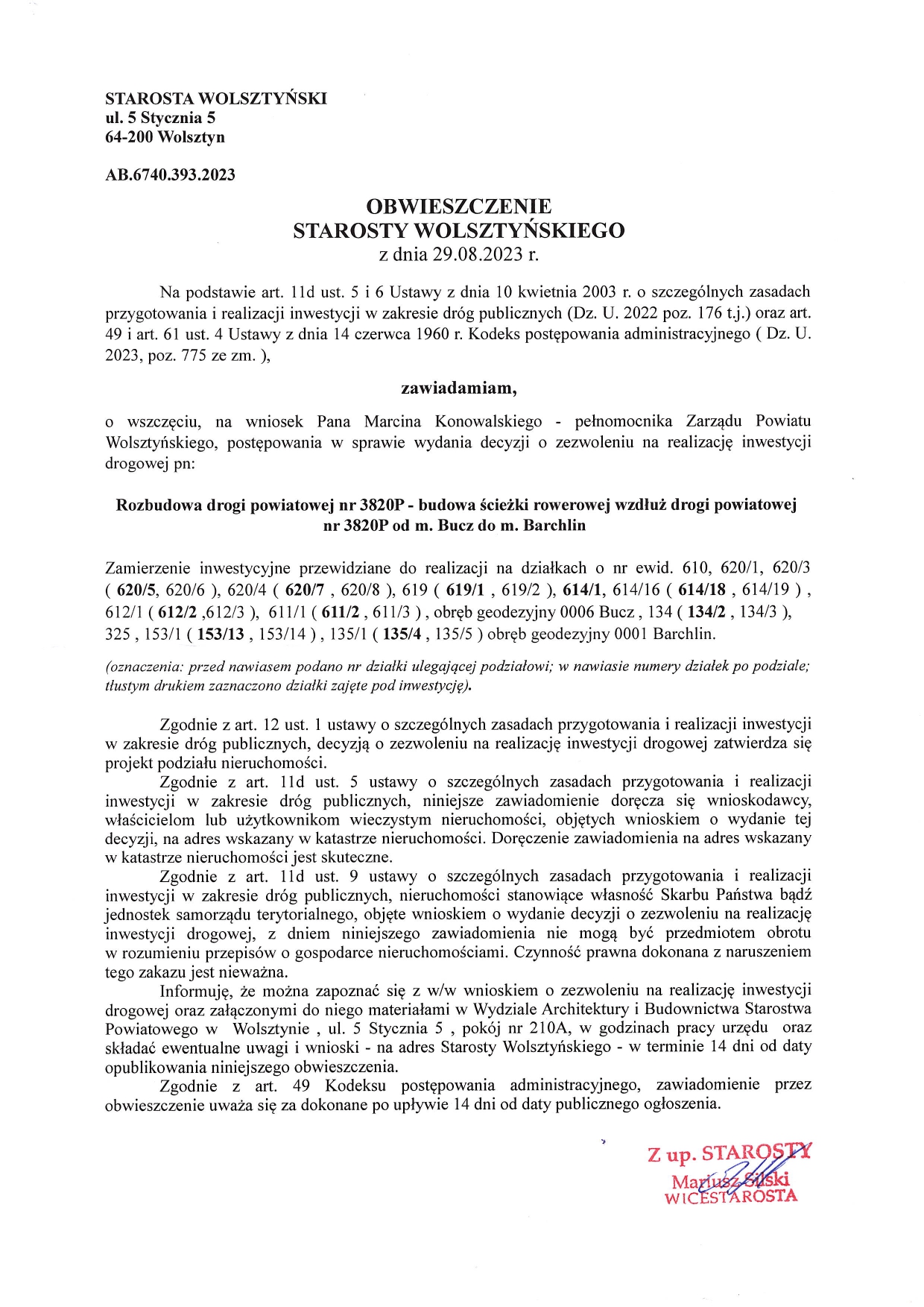 obwieszczenie starosty wolsztyńskego