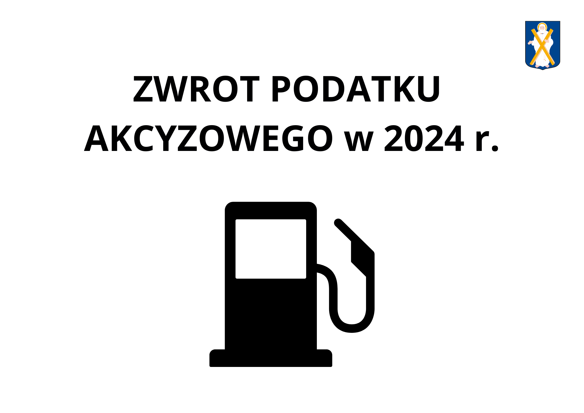 Czarny dystrybutor wraz z herbem Gminy Przemęt oraz informacja dotycząca zwrotu podatku akcyzowego w 2024 r.