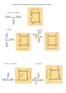 Grafika przedstawia lokalizacje znaków informacyjnych dla miejscowości Siekówko, roboty drogowe.