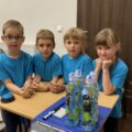 Na zdjęciu przedszkolaki z Bucza, którzy czekają na rozgrywki przy swoim stanowisku.