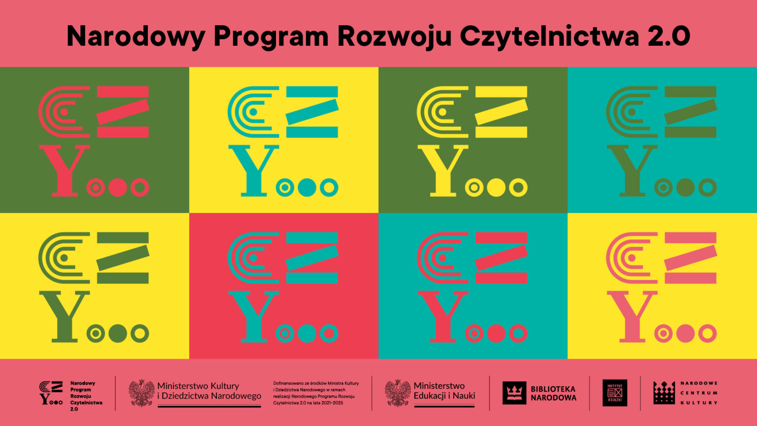 Grafika przedstawia logo narodowego programu rozwoju czytelnictwa 2.0. Loga są w różnych wariantach kolorystycznych. Grafika zawiera także napis: "Narodowy Program Rozwoju Czytelnictwa 2.0" oraz loga innych instytucji.