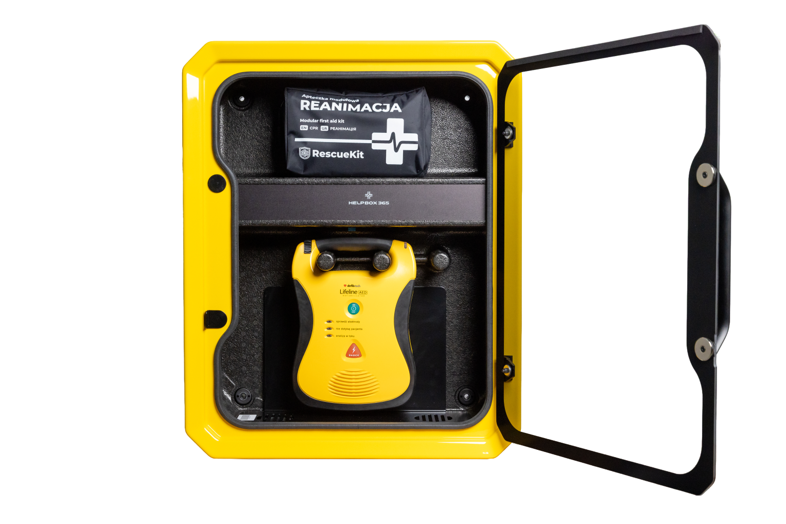 Na zdjęciu widoczny defibrylator AED.