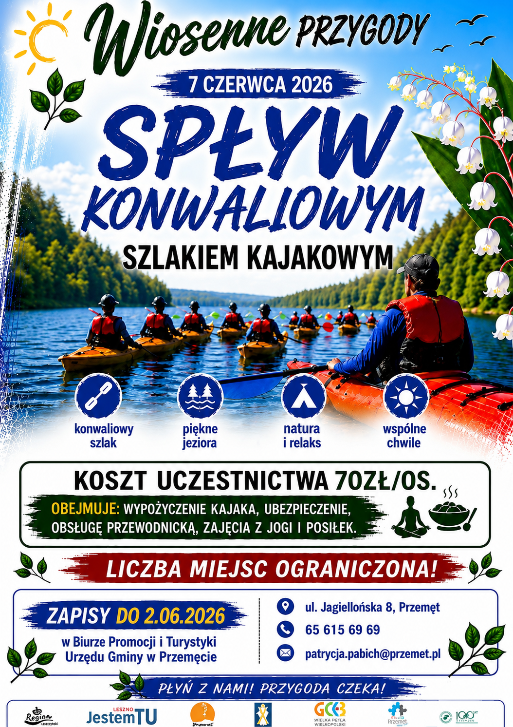 Plakat dotyczący spływu kajakowego.
